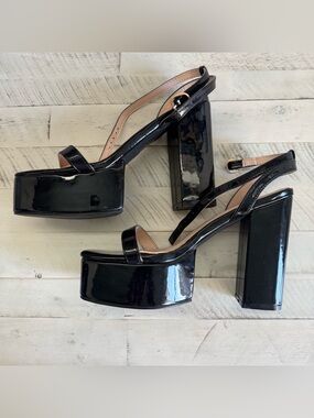 Nasty Gal Black Patent Platform Block Heel Sandals
